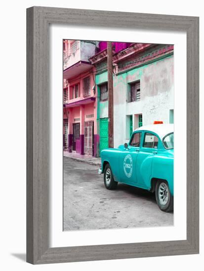 Cuba Fuerte Collection - Turquoise Taxi Car in Havana-Philippe Hugonnard-Framed Photographic Print