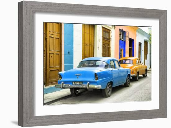 Cuba Fuerte Collection - Two Classic American Cars - Blue & Orange-Philippe Hugonnard-Framed Photographic Print