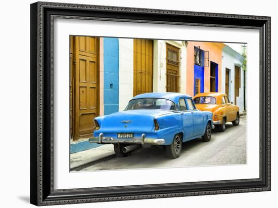 Cuba Fuerte Collection - Two Classic American Cars - Blue & Orange-Philippe Hugonnard-Framed Photographic Print