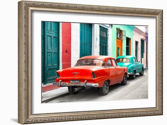 Cuba Fuerte Collection - Two Classic American Cars - Red & Turquoise-Philippe Hugonnard-Framed Photographic Print