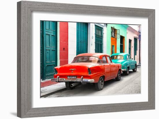 Cuba Fuerte Collection - Two Classic American Cars - Red & Turquoise-Philippe Hugonnard-Framed Photographic Print