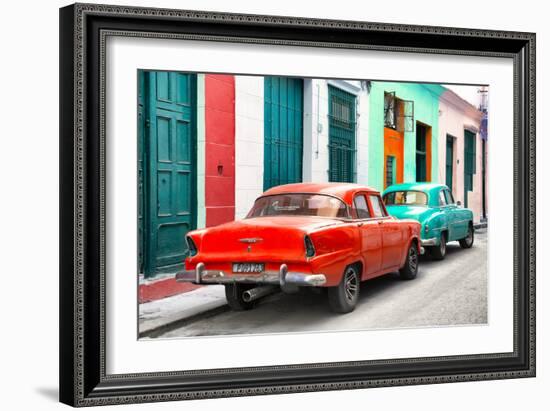 Cuba Fuerte Collection - Two Classic American Cars - Red & Turquoise-Philippe Hugonnard-Framed Photographic Print