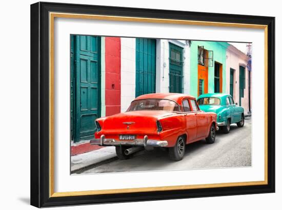Cuba Fuerte Collection - Two Classic American Cars - Red & Turquoise-Philippe Hugonnard-Framed Photographic Print