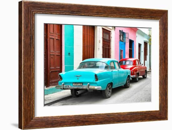 Cuba Fuerte Collection - Two Classic American Cars - Turquoise & Red-Philippe Hugonnard-Framed Photographic Print