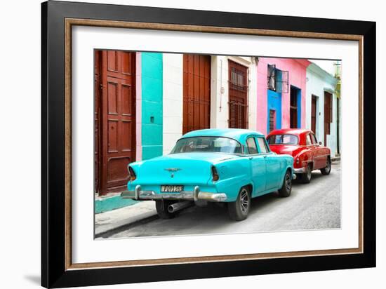 Cuba Fuerte Collection - Two Classic American Cars - Turquoise & Red-Philippe Hugonnard-Framed Photographic Print