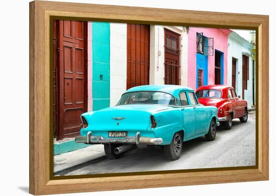 Cuba Fuerte Collection - Two Classic American Cars - Turquoise & Red-Philippe Hugonnard-Framed Premier Image Canvas