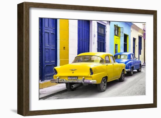 Cuba Fuerte Collection - Two Classic American Cars - Yellow & Blue-Philippe Hugonnard-Framed Photographic Print