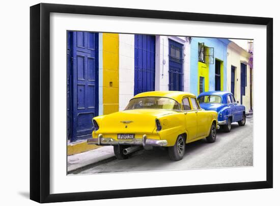 Cuba Fuerte Collection - Two Classic American Cars - Yellow & Blue-Philippe Hugonnard-Framed Photographic Print