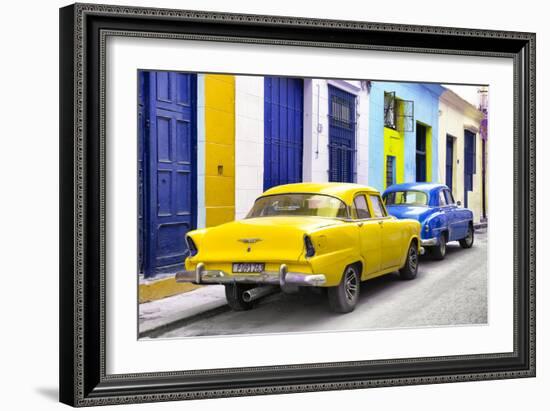 Cuba Fuerte Collection - Two Classic American Cars - Yellow & Blue-Philippe Hugonnard-Framed Photographic Print