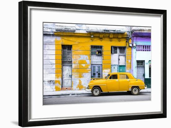 Cuba Fuerte Collection - Yellow Vintage American Car in Havana-Philippe Hugonnard-Framed Photographic Print