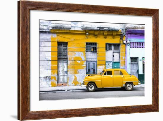 Cuba Fuerte Collection - Yellow Vintage American Car in Havana-Philippe Hugonnard-Framed Photographic Print