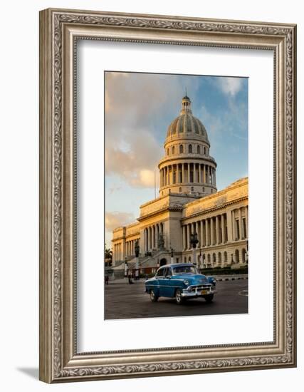 Cuba, Havana, Capitol and Classic Car in Historic Old Havana District-Merrill Images-Framed Photographic Print