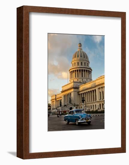 Cuba, Havana, Capitol and Classic Car in Historic Old Havana District-Merrill Images-Framed Photographic Print