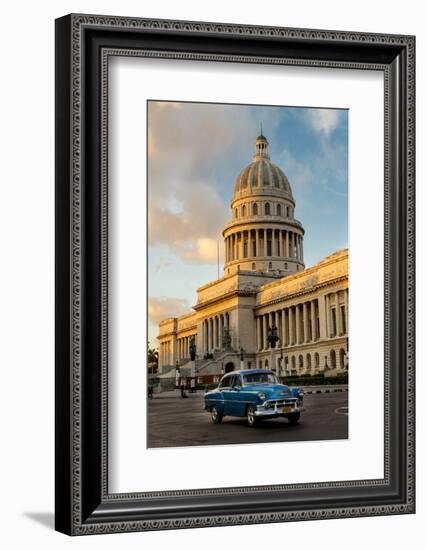 Cuba, Havana, Capitol and Classic Car in Historic Old Havana District-Merrill Images-Framed Photographic Print