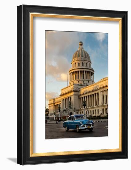 Cuba, Havana, Capitol and Classic Car in Historic Old Havana District-Merrill Images-Framed Photographic Print