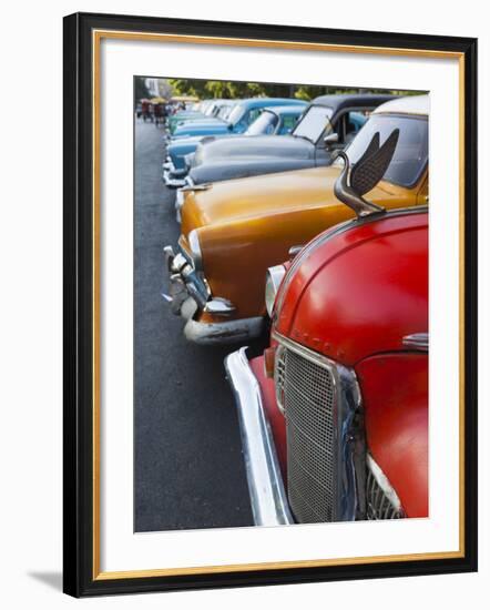 Cuba, Havana, Central Havana, Parque De La Fraternidad, Old 1950s-Era US Cars-Walter Bibikow-Framed Photographic Print