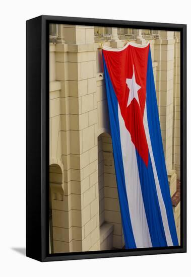 Cuba. Havana. Giant Cuban Flag Hanging in an Interior Courtyard-Inger Hogstrom-Framed Premier Image Canvas