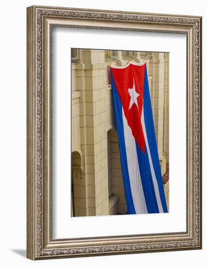 Cuba. Havana. Giant Cuban Flag Hanging in an Interior Courtyard-Inger Hogstrom-Framed Photographic Print