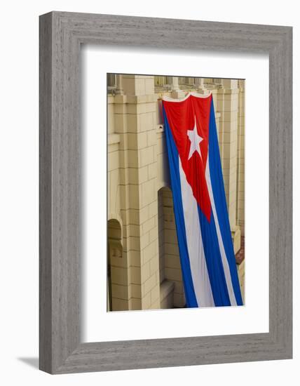 Cuba. Havana. Giant Cuban Flag Hanging in an Interior Courtyard-Inger Hogstrom-Framed Photographic Print