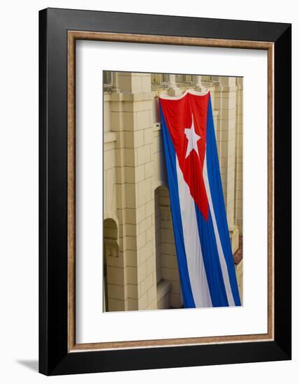 Cuba. Havana. Giant Cuban Flag Hanging in an Interior Courtyard-Inger Hogstrom-Framed Photographic Print