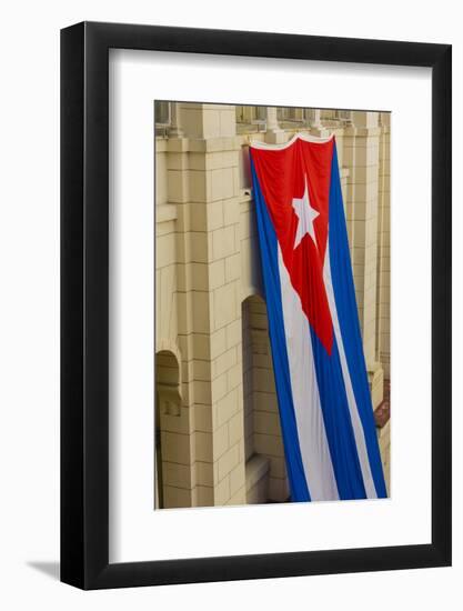 Cuba. Havana. Giant Cuban Flag Hanging in an Interior Courtyard-Inger Hogstrom-Framed Photographic Print