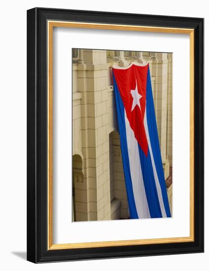 Cuba. Havana. Giant Cuban Flag Hanging in an Interior Courtyard-Inger Hogstrom-Framed Photographic Print