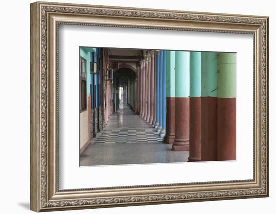 Cuba, Havana. Repeating Columns of an Arcade Along the Paseo Del Prado-Brenda Tharp-Framed Photographic Print