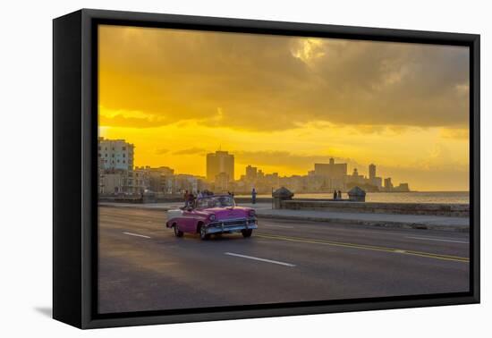 Cuba, Havana, The Malecon, Classic 1950's American car-Alan Copson-Framed Premier Image Canvas