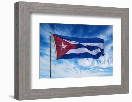 Cuba, Havana Vieja, Cuban flag waving in the breeze-Miva Stock-Framed Photographic Print