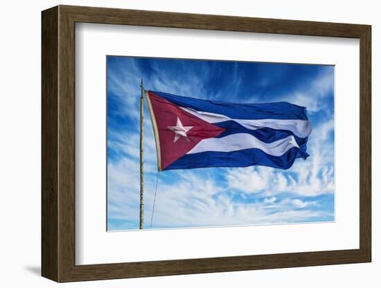 Cuba, Havana Vieja, Cuban flag waving in the breeze-Miva Stock-Framed Photographic Print