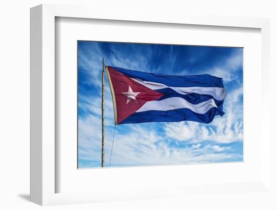 Cuba, Havana Vieja, Cuban flag waving in the breeze-Miva Stock-Framed Photographic Print