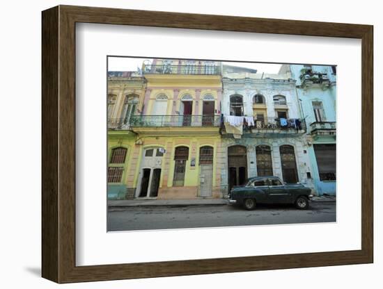 Cuba, La Havana, Old American Cars Driving Through Colonial Streets-Anthony Asael-Framed Photographic Print
