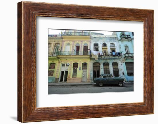 Cuba, La Havana, Old American Cars Driving Through Colonial Streets-Anthony Asael-Framed Photographic Print