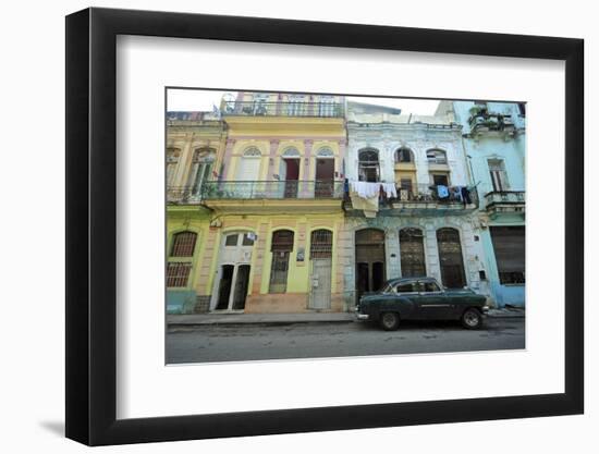 Cuba, La Havana, Old American Cars Driving Through Colonial Streets-Anthony Asael-Framed Photographic Print