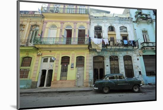 Cuba, La Havana, Old American Cars Driving Through Colonial Streets-Anthony Asael-Mounted Photographic Print