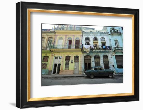Cuba, La Havana, Old American Cars Driving Through Colonial Streets-Anthony Asael-Framed Photographic Print