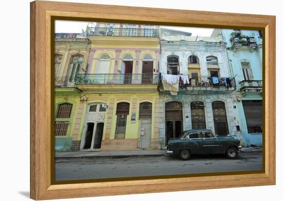 Cuba, La Havana, Old American Cars Driving Through Colonial Streets-Anthony Asael-Framed Premier Image Canvas