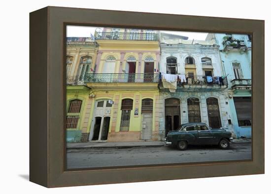 Cuba, La Havana, Old American Cars Driving Through Colonial Streets-Anthony Asael-Framed Premier Image Canvas