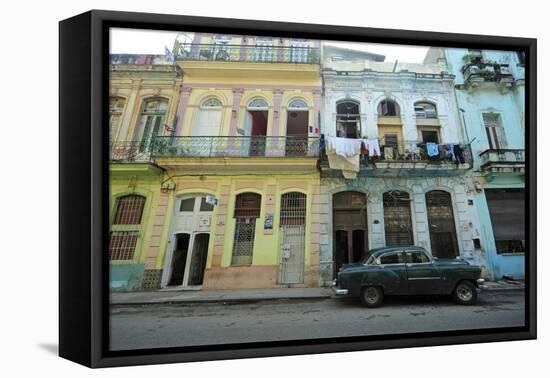 Cuba, La Havana, Old American Cars Driving Through Colonial Streets-Anthony Asael-Framed Premier Image Canvas