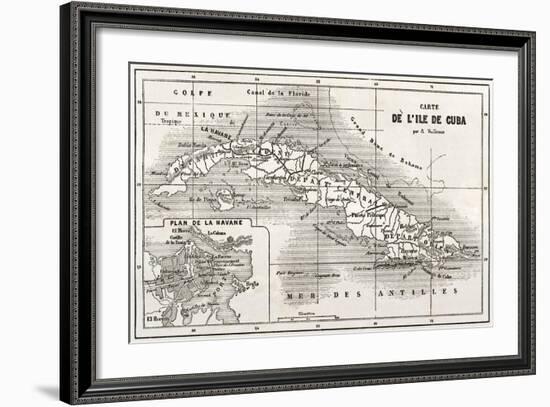 Cuba Old Map With Havana Insert Plan-marzolino-Framed Art Print