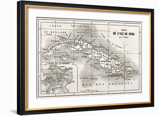 Cuba Old Map With Havana Insert Plan-marzolino-Framed Art Print