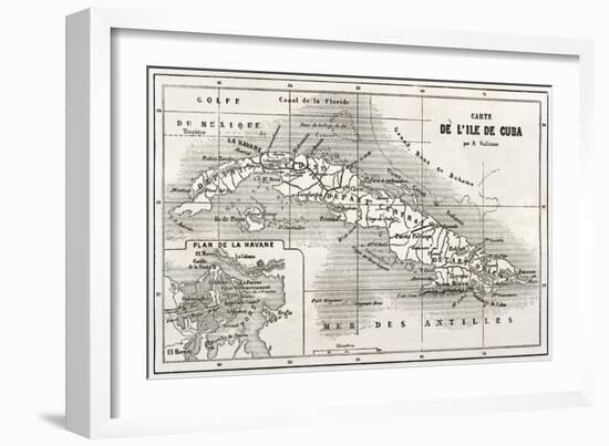 Cuba Old Map With Havana Insert Plan-marzolino-Framed Premium Giclee Print