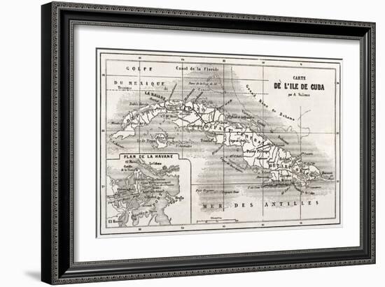 Cuba Old Map With Havana Insert Plan-marzolino-Framed Premium Giclee Print