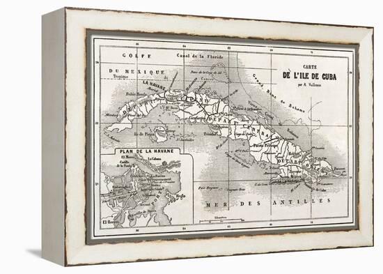 Cuba Old Map With Havana Insert Plan-marzolino-Framed Stretched Canvas