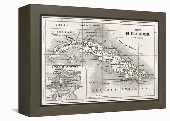 Cuba Old Map With Havana Insert Plan-marzolino-Framed Stretched Canvas