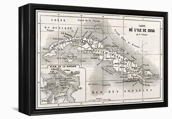 Cuba Old Map With Havana Insert Plan-marzolino-Framed Stretched Canvas