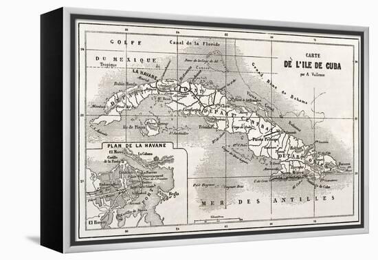 Cuba Old Map With Havana Insert Plan-marzolino-Framed Stretched Canvas