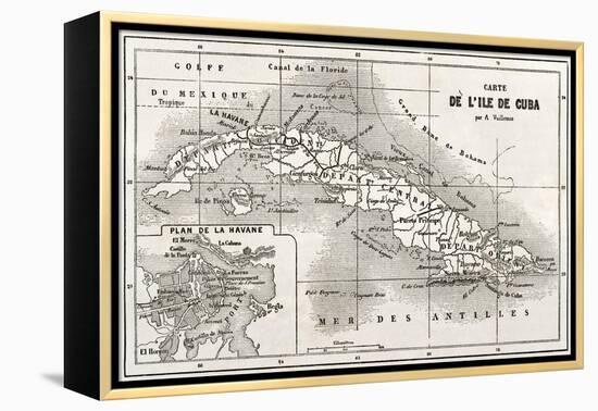 Cuba Old Map With Havana Insert Plan-marzolino-Framed Stretched Canvas