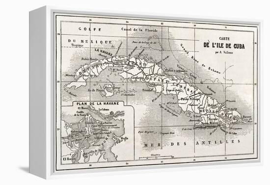 Cuba Old Map With Havana Insert Plan-marzolino-Framed Stretched Canvas