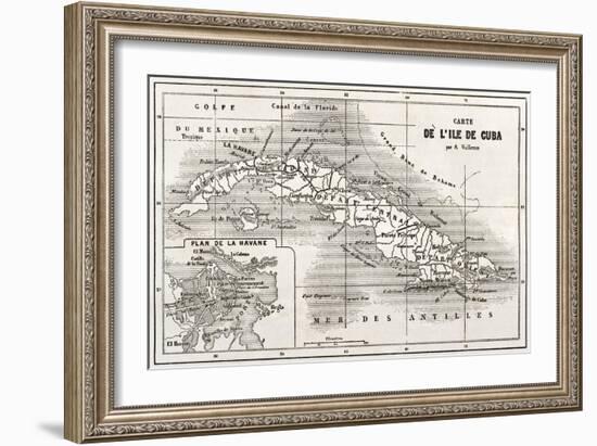 Cuba Old Map With Havana Insert Plan-marzolino-Framed Art Print